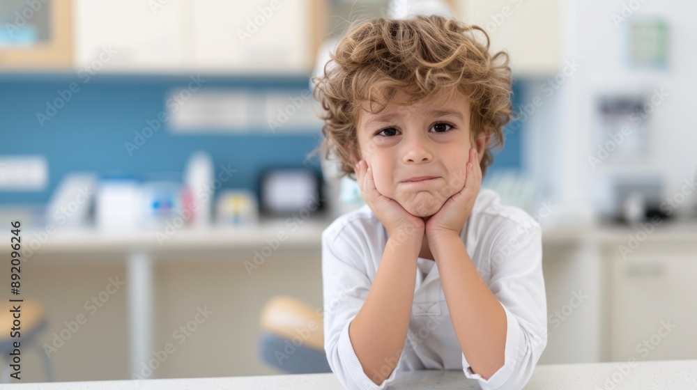 A child with a pained expression. A child with a pained expression.