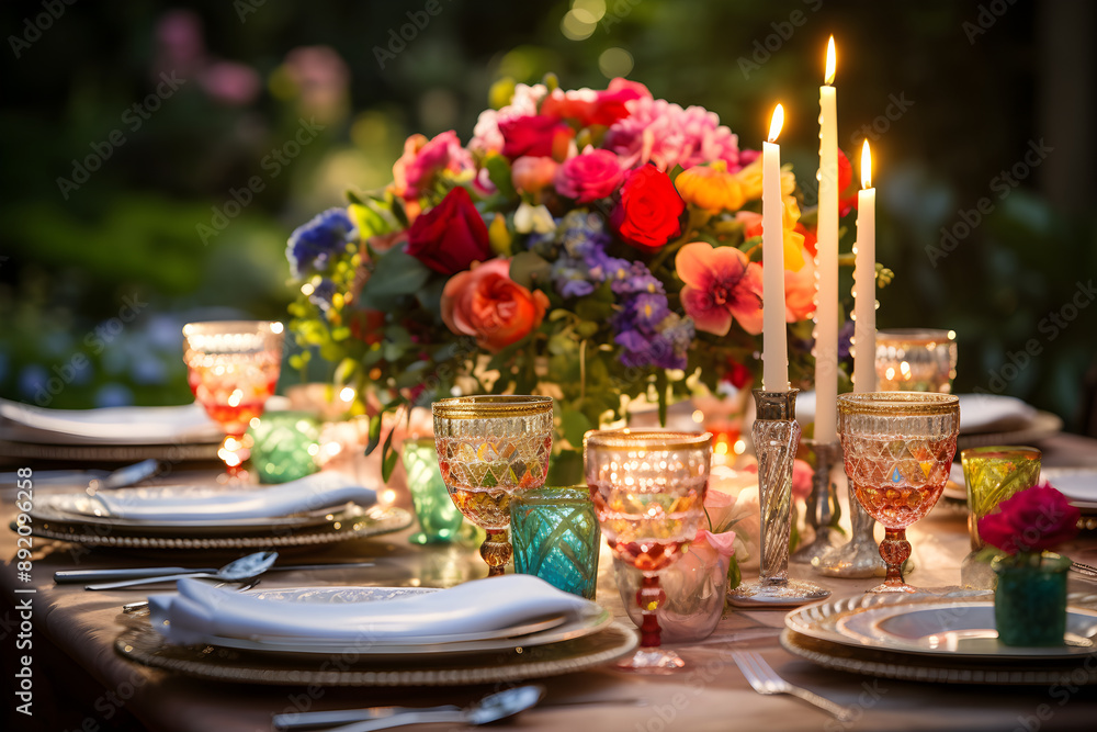 Exquisite Floral Centerpiece amid Lit Candles Effusing Sophistication and Grandeur Exquisite Floral Centerpiece amid Lit Candles Effusing Sophistication and Grandeur