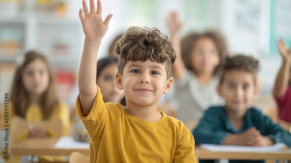 Fototapeta premium The cute students eager to active learning in the classroom.