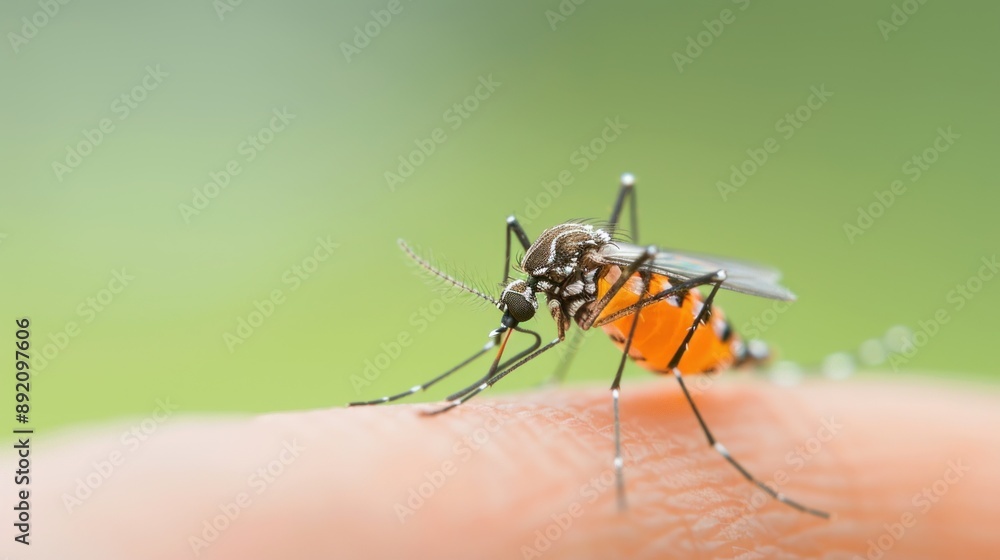 Close-up of a mosquito on skin, dengue fever and malaria. Close-up of a mosquito on skin, dengue fever and malaria.