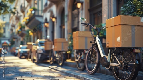 Modern Last-Mile Delivery: Electric Cargo Bikes in Urban Areas - 3D Render Illustration, Generative Ai