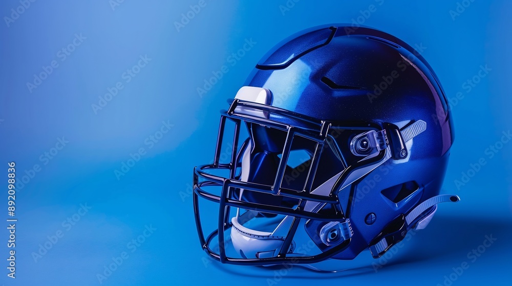 Naklejka premium Blue rugby helmet on solid color background