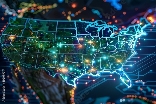 Encrypted USA: A Data-Centric Map of the United States Highlighting Secure Digital Boundaries and Key Communication Routes with Cryptographic Data Symbols