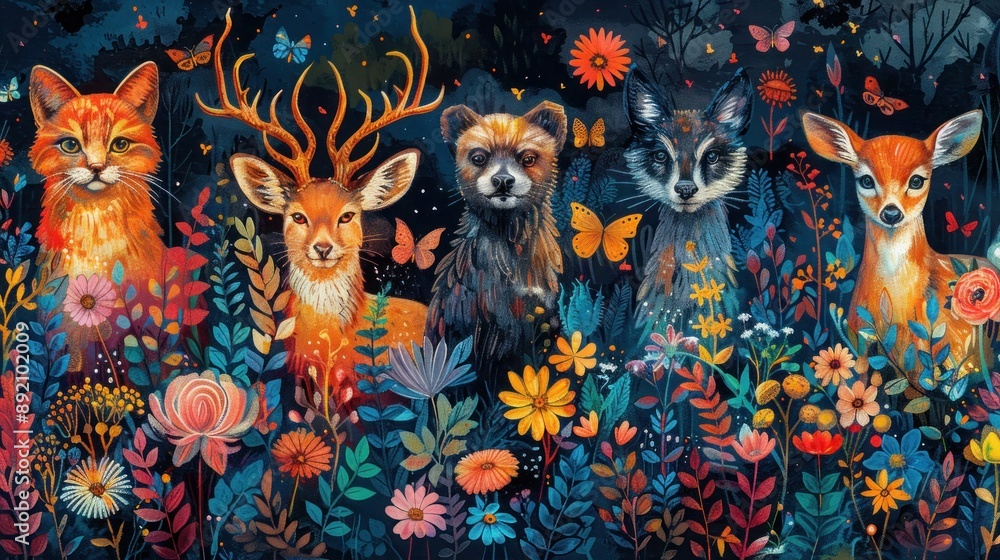 Wildlife and Nature: A Colorful and Detailed Image of Various Animals and Plants Including Bird, Fish, Deer, Cat, Dog, and Bear Wildlife and Nature: A Colorful and Detailed Image of Various Animals and Plants Including Bird, Fish, Deer, Cat, Dog, and Bear