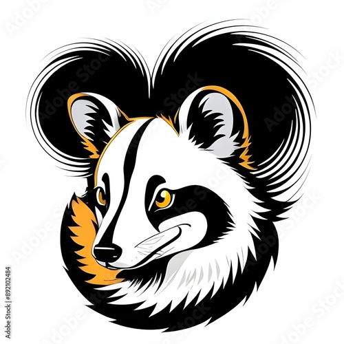 a vector illustration of a skunk  logo, animal, graphic, design, mascot, cartoon, icon, branding, emblem, symbol, wildlife, nature, black, white, tail, silhouette, cute, creative, stylish, minimalist photo