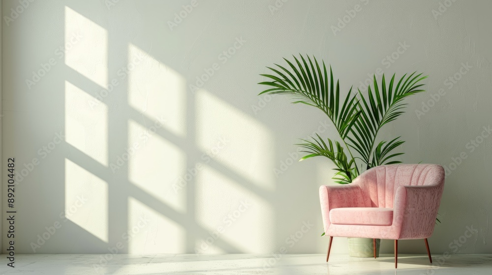 New plant in pot near pink armchair New plant in pot near pink armchair