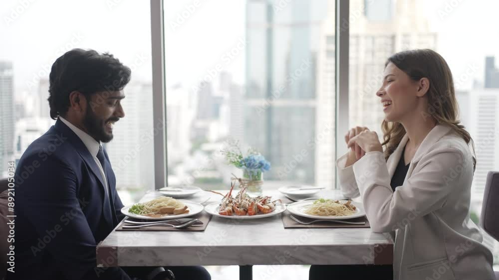 Couple have a meal at high floor tower. Luxury life and couple lifestyle. Couple have a meal at high floor tower. Luxury life and couple lifestyle.