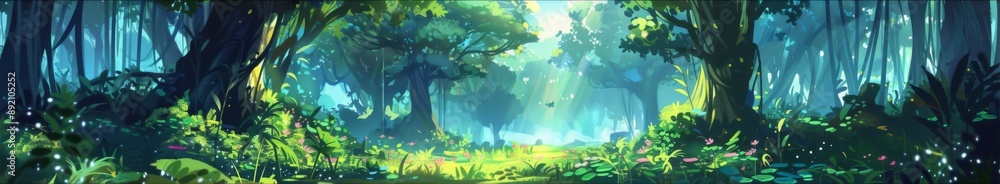 Obraz premium Enchanted Forest Adventure: A Whimsical Animated Journey Through a Mystical Woods Filled with Wonder