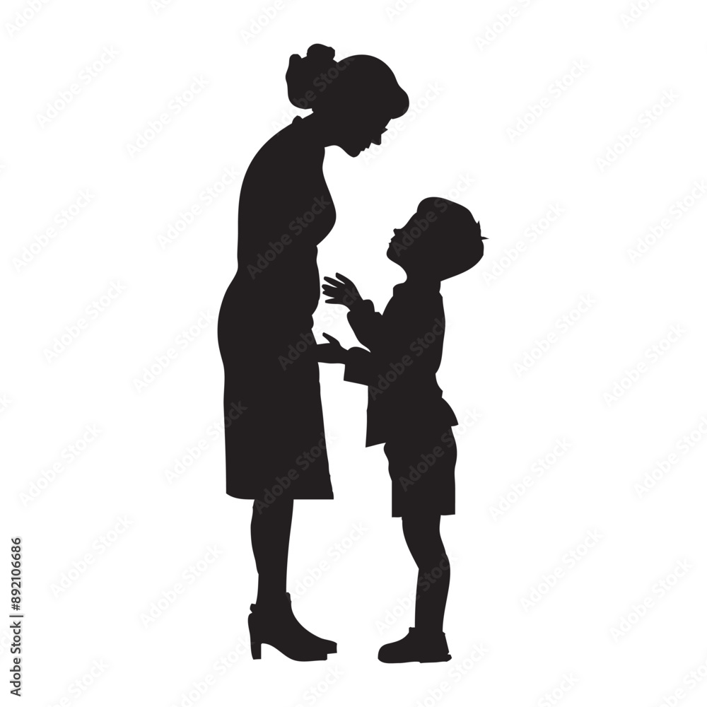 Silhouette of a mother and son talking vector illustration Silhouette of a mother and son talking vector illustration