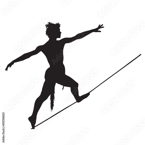 Acrobat balancing on a tightrope Silhouette vector illustration