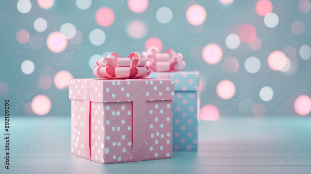 Polka Dot Gift Boxes with Bokeh Background Polka Dot Gift Boxes with Bokeh Background