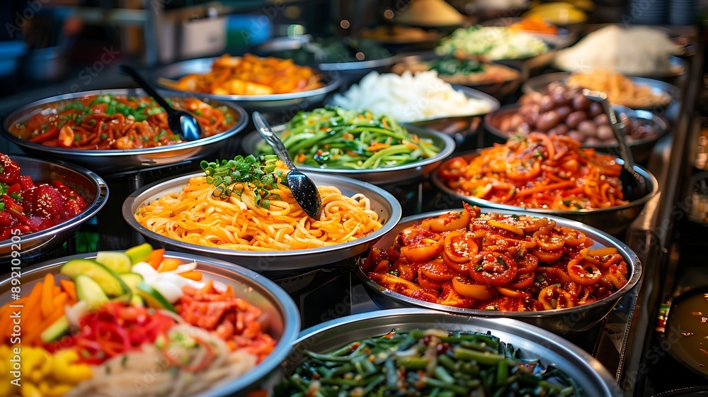 A vibrant festival with a variety of international food stalls A vibrant festival with a variety of international food stalls