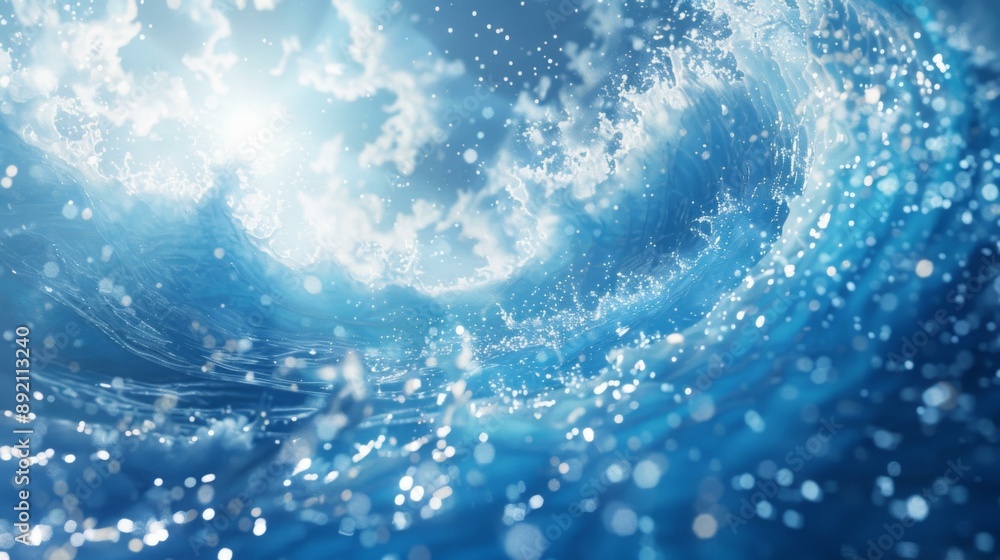 A close up of a blue wave with bubbles. AI. A close up of a blue wave with bubbles. AI.