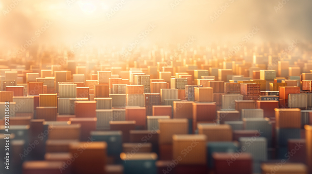 A cityscape with many tall buildings and containers A cityscape with many tall buildings and containers