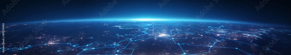 Obraz premium Satellite Grid Over America: A Mesh of Connectivity and Coverage Highlighting Nationwide Reach and Cosmic Integration
