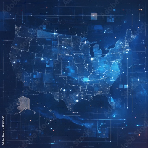 Satellite Grid Over America: A Mesh of Connectivity and Coverage Highlighting Nationwide Reach and Cosmic Integration