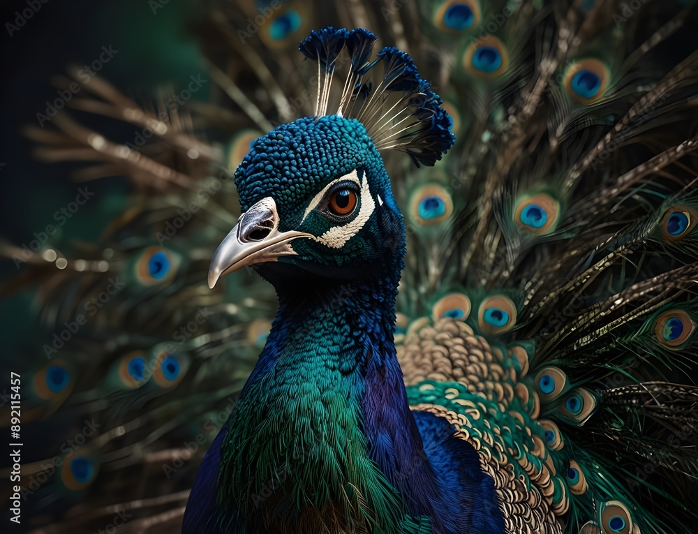 Portrait of beautiful peacock with feathers out Portrait of beautiful peacock with feathers out