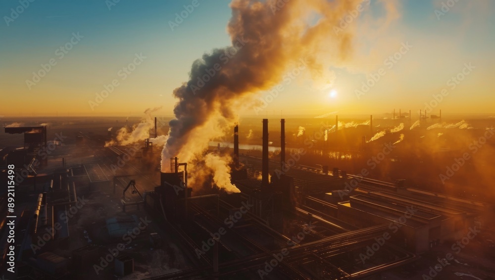 Fototapeta premium factory with smoke showing the use of coal for power and air pollution in industrial cities