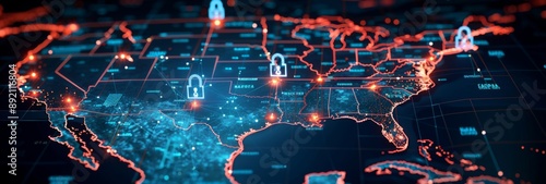 Cybersecurity Highway: A Resilient United States Map Illustrating Fortified Digital Communication Channels and Network Resilience