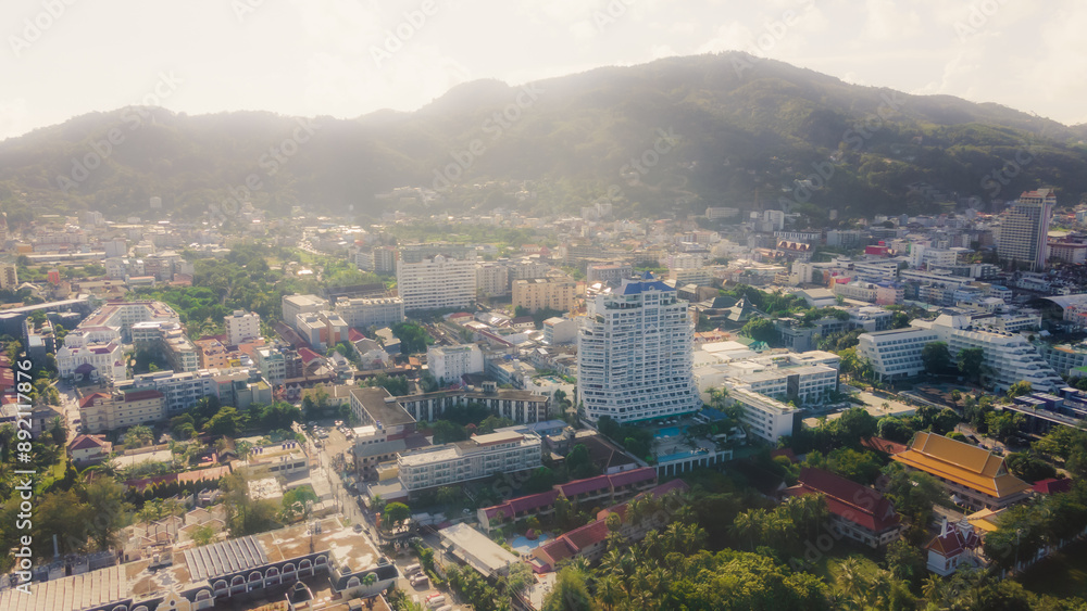Obraz premium Patong Beach Popular places. afternoon light sky and blue ocean are on the back of white Phuket sea is the one of landmarks on Phuket island Thailand.