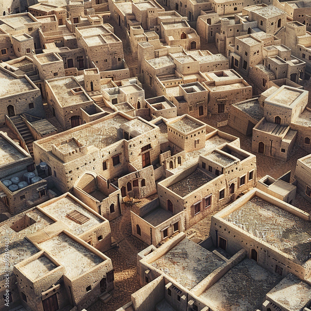 Realistic ancient cityscape of Doha, aerial view Realistic ancient cityscape of Doha, aerial view