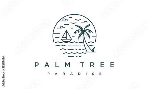 palm tree and beach logo vector