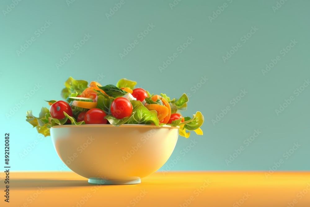 A bowl of salad with a variety of vegetables including tomatoes, cucumbers A bowl of salad with a variety of vegetables including tomatoes, cucumbers