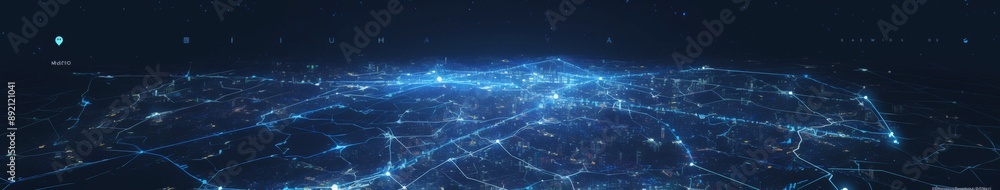 Obraz premium Smart City Grid: A Futuristic Overlay on the Map of a Major US Metropolis, Highlighting the Operational Infrastructure of an Intelligent Urban Landscape.