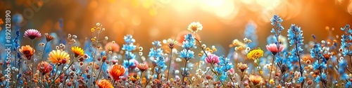 Summer Flowers Panoramic Background on a Meadow © Artem
