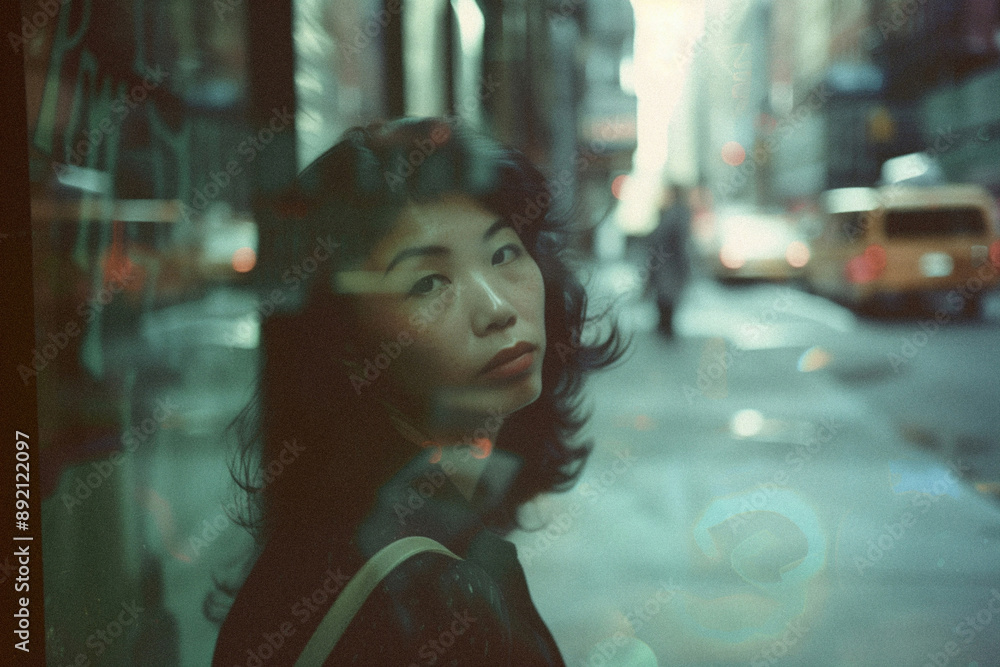 Nostalgic photo of a woman on the street with a retro vibe Nostalgic photo of a woman on the street with a retro vibe