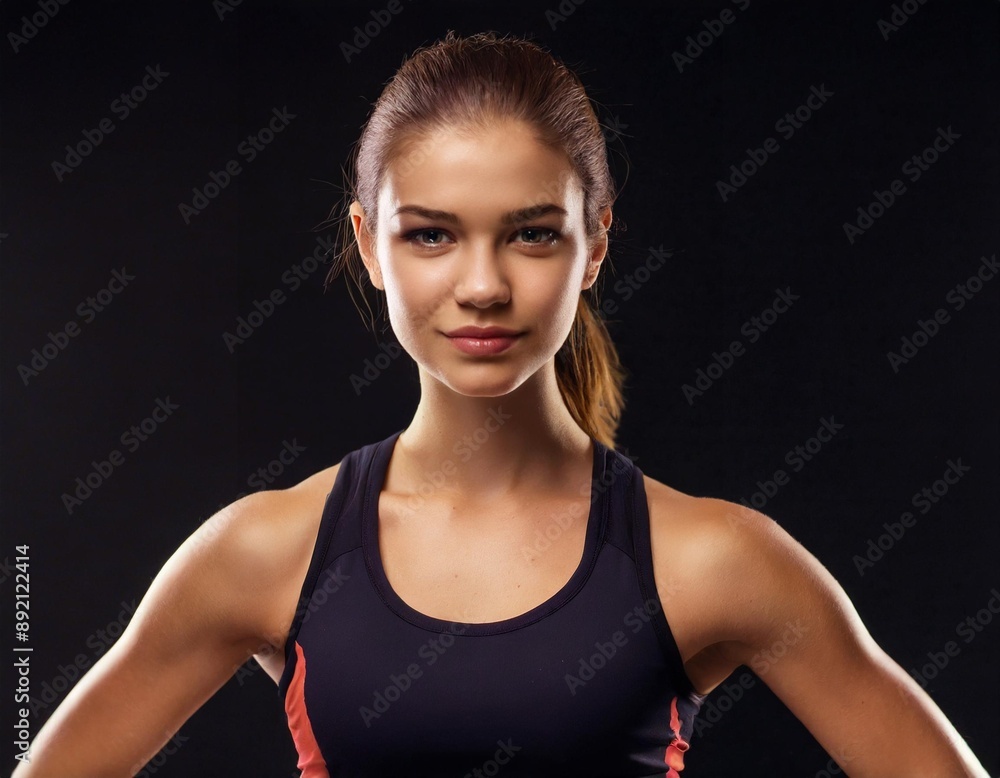 Attractive fit thin slim toned female body athlete isolated on black standing confidently pose powerful woman. A powerful portrait of a physically strong woman. An intense champion fighter and gif Attractive fit thin slim toned female body athlete isolated on black standing confidently pose powerful woman. A powerful portrait of a physically strong woman. An intense champion fighter and gif