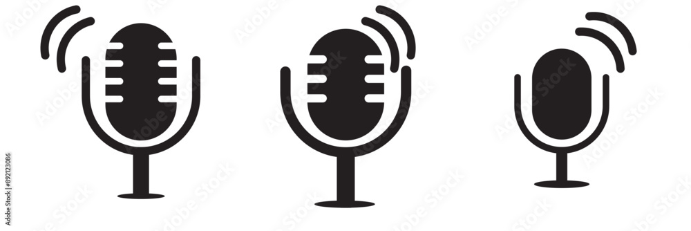 Microphone Icons set. variant microphone icon. Karaoke mic. Podcast microphone. web and mobile icons. vector illustration. Microphone Icons set. variant microphone icon. Karaoke mic. Podcast microphone. web and mobile icons. vector illustration.