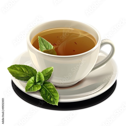 cup of green tea with mint