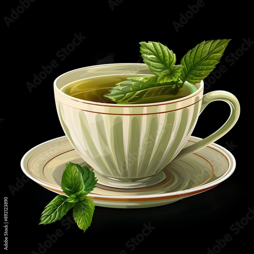 cup of green tea with mint