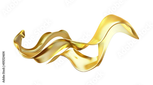 Abstract shiny ribbon in golden hue, isolated on clear backdrop. Premium graphic element.