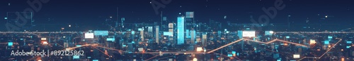 Urban Data Symphony: A Fusion of Technology, Cityscape, and Urban Life with Data Streams and IoT Icons in Key American Cities.