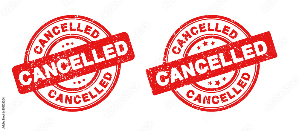 Cancelled Stamp Badge in Rubber Grunge Style for Event Cancelled or Postpone or Cancelled Sign and Cancel Icon in SVG Vector files Cancelled Stamp Badge in Rubber Grunge Style for Event Cancelled or Postpone or Cancelled Sign and Cancel Icon in SVG Vector files
