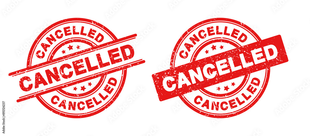 Cancelled Stamp Badge in Rubber Grunge Style for Event Cancelled or Postpone or Cancelled Sign and Cancel Icon in SVG Vector files