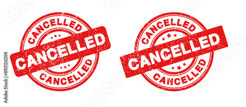 Cancelled Stamp Badge in Rubber Grunge Style for Event Cancelled or Postpone or Cancelled Sign and Cancel Icon in SVG Vector files