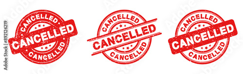 Cancelled Stamp Badge in Rubber Grunge Style for Event Cancelled or Postpone or Cancelled Sign and Cancel Icon in SVG Vector files