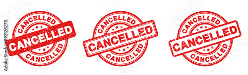 Cancelled Stamp Badge in Rubber Grunge Style for Event Cancelled or Postpone or Cancelled Sign and Cancel Icon in SVG Vector files