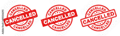 Cancelled Stamp Badge in Rubber Grunge Style for Event Cancelled or Postpone or Cancelled Sign and Cancel Icon in SVG Vector files