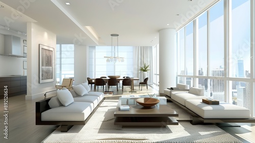Modern Living Room with City View © sobartea