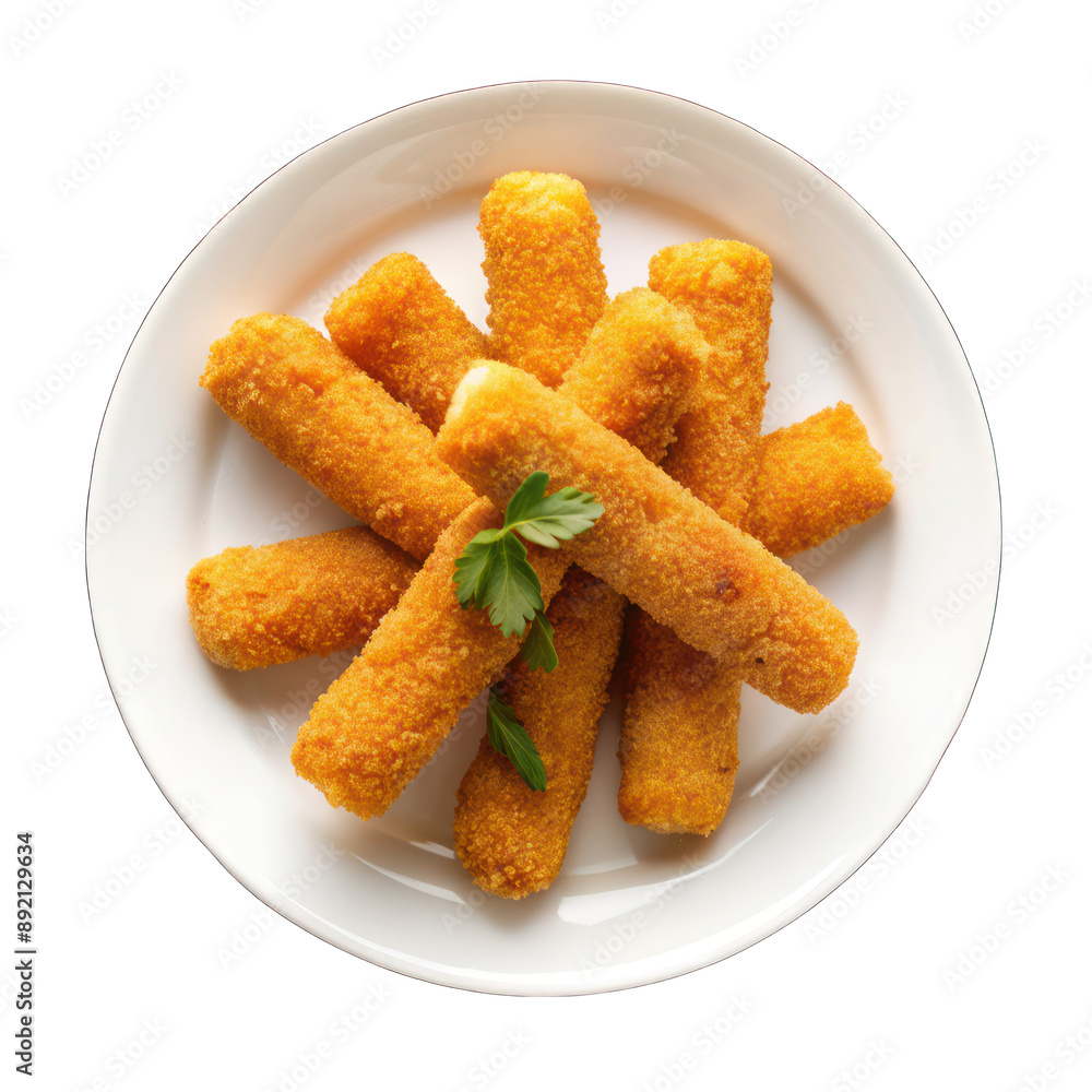 Mozzarella sticks on a plat on white plate on transparent background Mozzarella sticks on a plat on white plate on transparent background