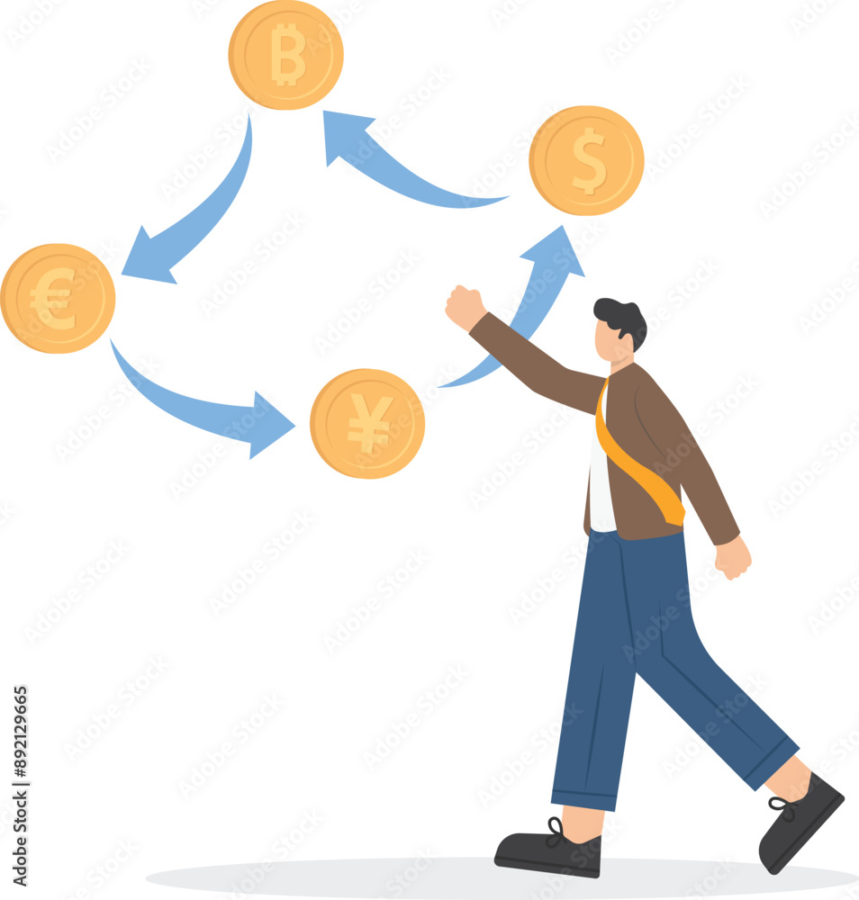 businessman using mobile apps for online banking and business growth. Mobile Currency Exchange Service. Savings or income increase, growth. Flat Cartoon Vector Illustration businessman using mobile apps for online banking and business growth. Mobile Currency Exchange Service. Savings or income increase, growth. Flat Cartoon Vector Illustration