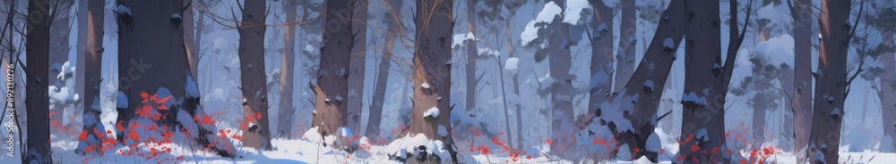 Obraz premium Enchanted Winter Woods: A High-Resolution Animated Wallpaper Background Capturing the Serene Majesty of Nature's Frozen Canvas