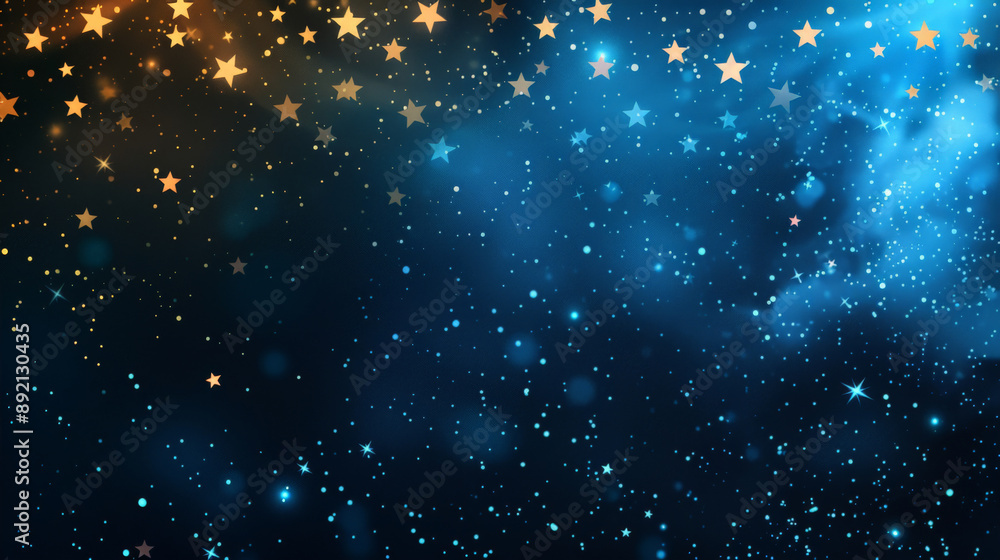 Obraz premium soft gradient Christmas background transitioning from dark blue to black with minimalist star shapes scattered throughout, evoking a peaceful night sky