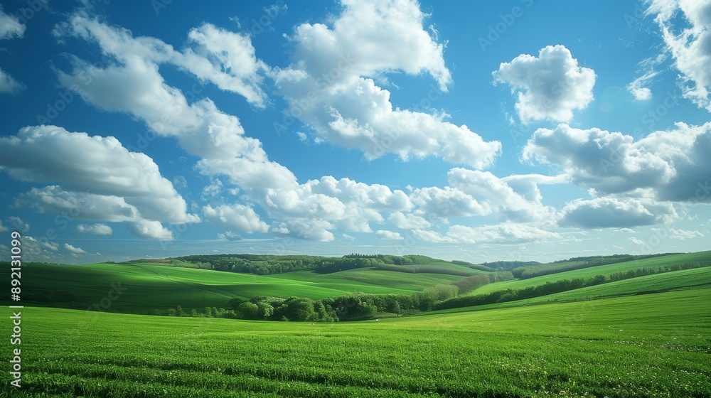 Rolling Hills Under a Sky of White Clouds, Landscape photography , green hills , bright sky , nature , scenic Rolling Hills Under a Sky of White Clouds, Landscape photography , green hills , bright sky , nature , scenic