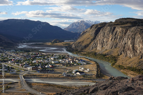 El Chalten, Argentina: View of the famous El Chalten hiking town in Patagonia in Argentina photo