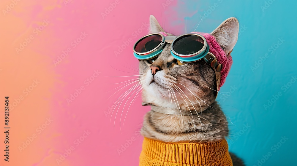 cat wearing a headgear isolated on colorful background cat wearing a headgear isolated on colorful background